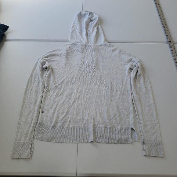 Lululemon Cashmere Hoodie Womens Large Light Blue Grey Knit Thumbholes V Neck - Picture 2 of 7
